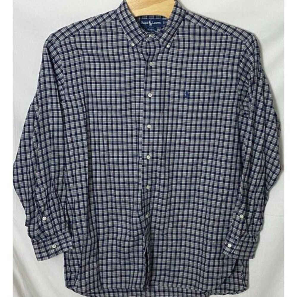 Ralph Lauren McMeel Mens XL Flannel Shirt Blue Grey Long Sleeve
